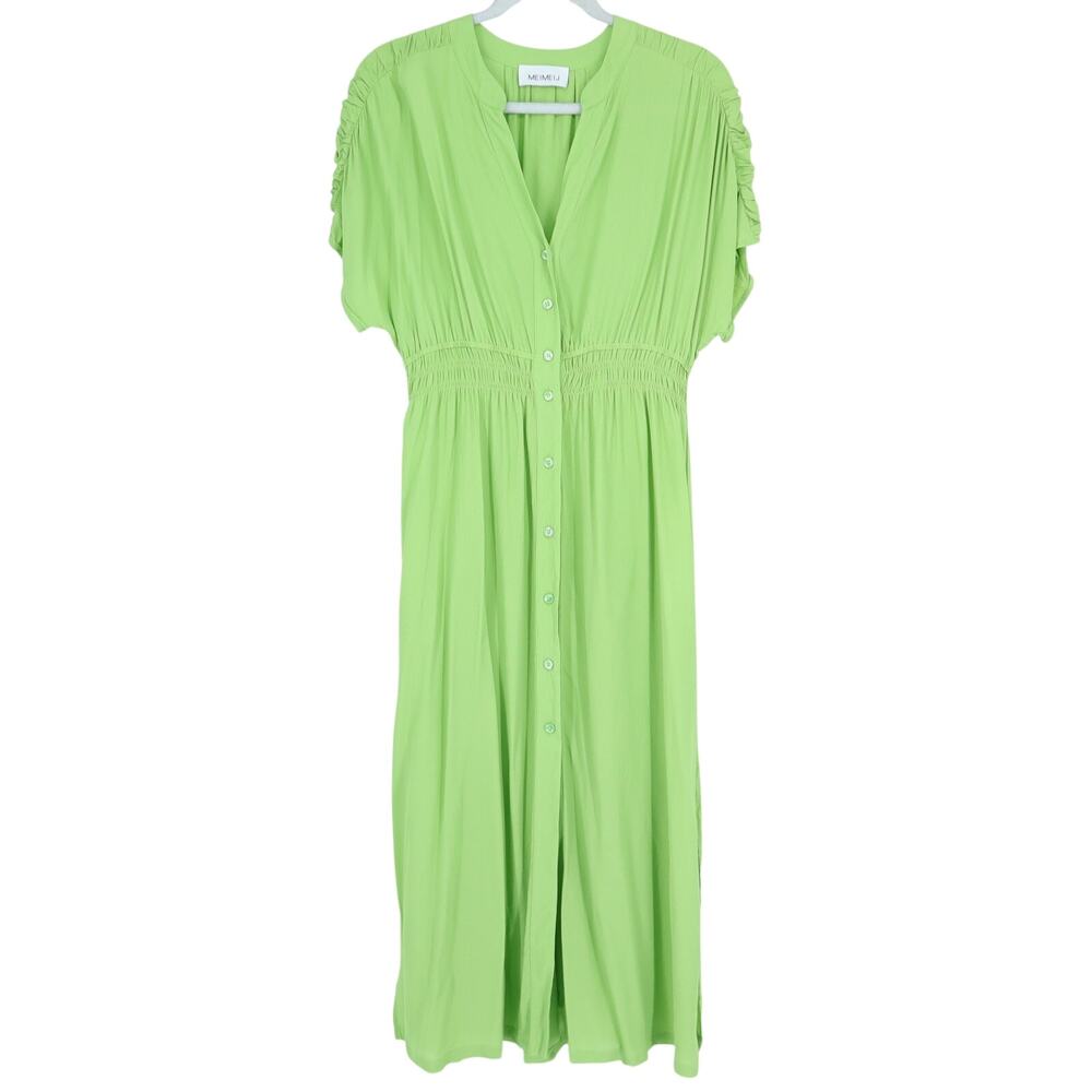 MEIMEIJ Lime Green Midi Dress Chiffon Button Front Midi Women's 42/US 6